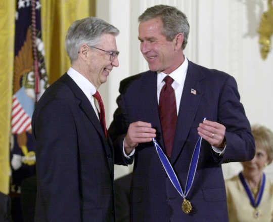 Fred Rogers with President George W. Bush (How Mister Rogers' message of love might help us now)
